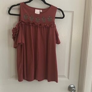 LC Lauren Conrad Women's Blouse - Rust with Floral Embroidery